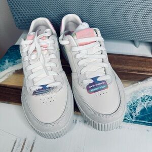 Skechers White and Pink Athletic Shoes